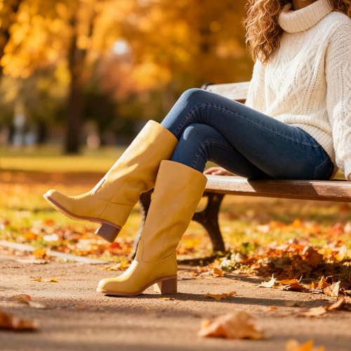 Image of Women's Knee High Boots, Comfortable Square Toe Faux Leather Boot Fashion Long Tall Boots for Riding Chunky High Heeled Dress /Casual Boot