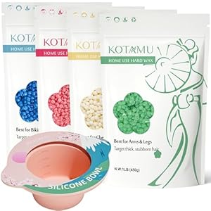 KOTAMU Hard Wax Beads for Hair Removal with Silicone Wax Pot Liner, Professional Waxing Beans for Sensitive Skin/Full Body/All Hair Types, Ideal for Home Waxing Face Eyebrows Chin Bikini Brazilian