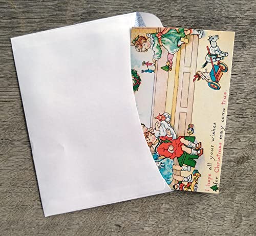 Image of PIXILUV CHRISTMAS TREES (Pack of 12) Notecards Small Greeting Cards # Happy Children and Christmas Trees ~ Vintage Christmas Postcards Reprint