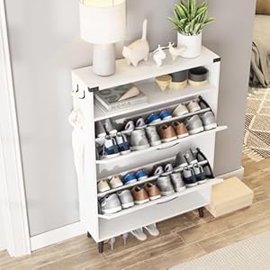 Shoe cabinet with 2 flip drawersshoe storage cabinet for entrywayfreestanding shoe cabinet organizer with open storagenarrow farmhouse shoe rack with legswhite  urban country home decor