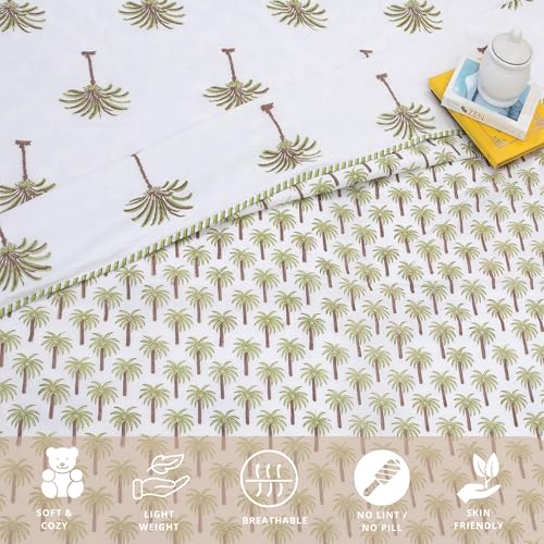 Image of TOAIArt Premium Jaipuri Dohar | AC Blanket Summer Quilt | Hand Block Printed | 3 Layers | Reversible | 150GSM 100% Mulmul Cotton | 100% Cotton Flannel Filling | Queen 90 inch X 108 inch |Small Palm