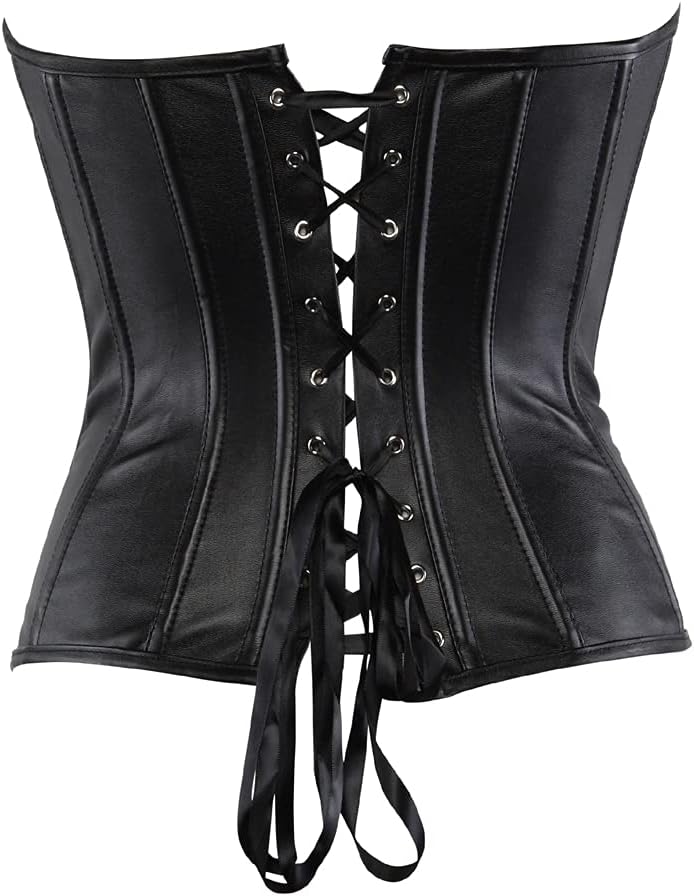 Grebrafan Gothic Classic Faux Leather Boned Corset Bustier