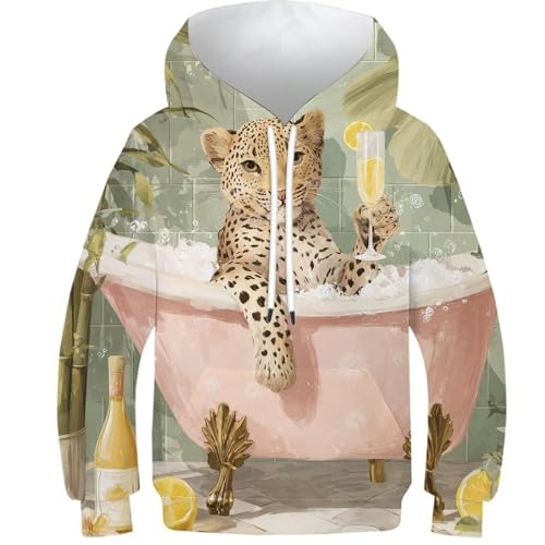 Sweat à capuche léopard 3D avec poches intégrées vêtement confort ado 13-15 ans