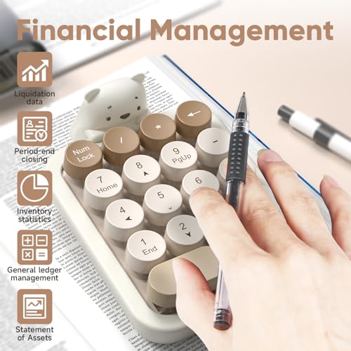 Image of MOFII Wireless Number Pad with Bear - Mixed Milktea Numeric Keypad 18 Keys 2.4G Round Keycap Colorful Extensions Cute Numpad, Portable Accounting Financial Retro Numpad 10 Key for Laptop /PC /Notebook