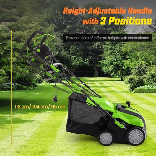COSTWAY Lawn Scarifier and Aerator 2 in 1, 2000W Folding Garden Lawn Rake with 40cm Working Width, 5 Depth Settings, 3 Position Height, 55L Grass Box, 10m Cable & Safety Switch (Green) 6 COSTWAY Lawn Scarifier and Aerator 2 in 1, 2000W Folding Garden Lawn Rake with 40cm Working Width, 5 Depth Settings, 3 Position Height, 55L Grass Box, 10m Cable & Safety Switch (Green) - Image 6