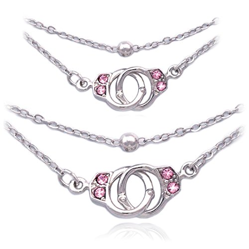 cocojewelry Handcuffs Anklet Bracelet Bead Chain Fashion Jewelry Set (Pink)