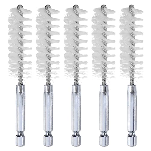 HARFINGTON 5Pcs Nylon Bore Brush 17mm Dia 4" Long Cleaning Twisted Wire Brush with Handle 1/4" Hex Shank for Tubes, Ports, Bearings