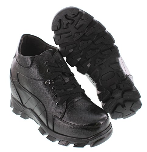 Image of Calden Men's Invisible Height Increasing Elevator Shoes - Black Pebble Grain Leather Lace-up Boots - K107216 - Size 12 D(M) US - 5.2 Inches Taller
