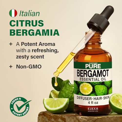 Image of 100% Pure Bergamot Oil - 4 Fl Oz Bergamot Essential Oil for Hair, Skin, Diffuser, Aromatherapy & DIY Soap Making Scent