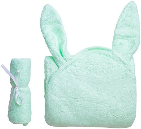 KAHIVA Extra Soft Baby Bamboo Hooded Bath Towel and Washcloth Set, 35"x35", Bunny
