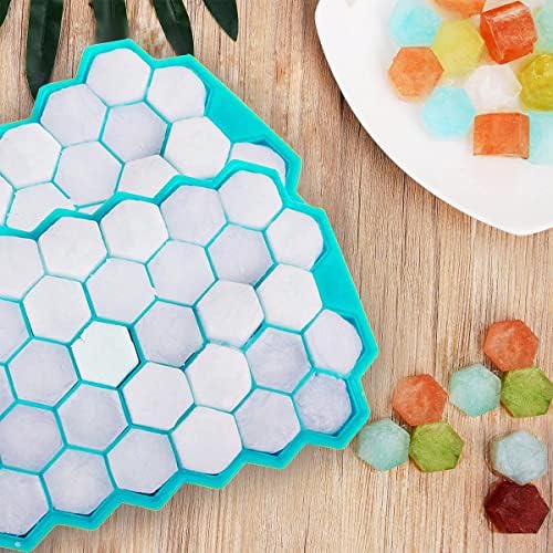 Ice Cube Trays, 2 Pack Silicone Flexible Ice Cube Trays with Lid, 74 Cubes Ice Trays for Chilled Drinks, Whiskey & Cocktails, Stackable Flexible Safe Ice Cube Trays