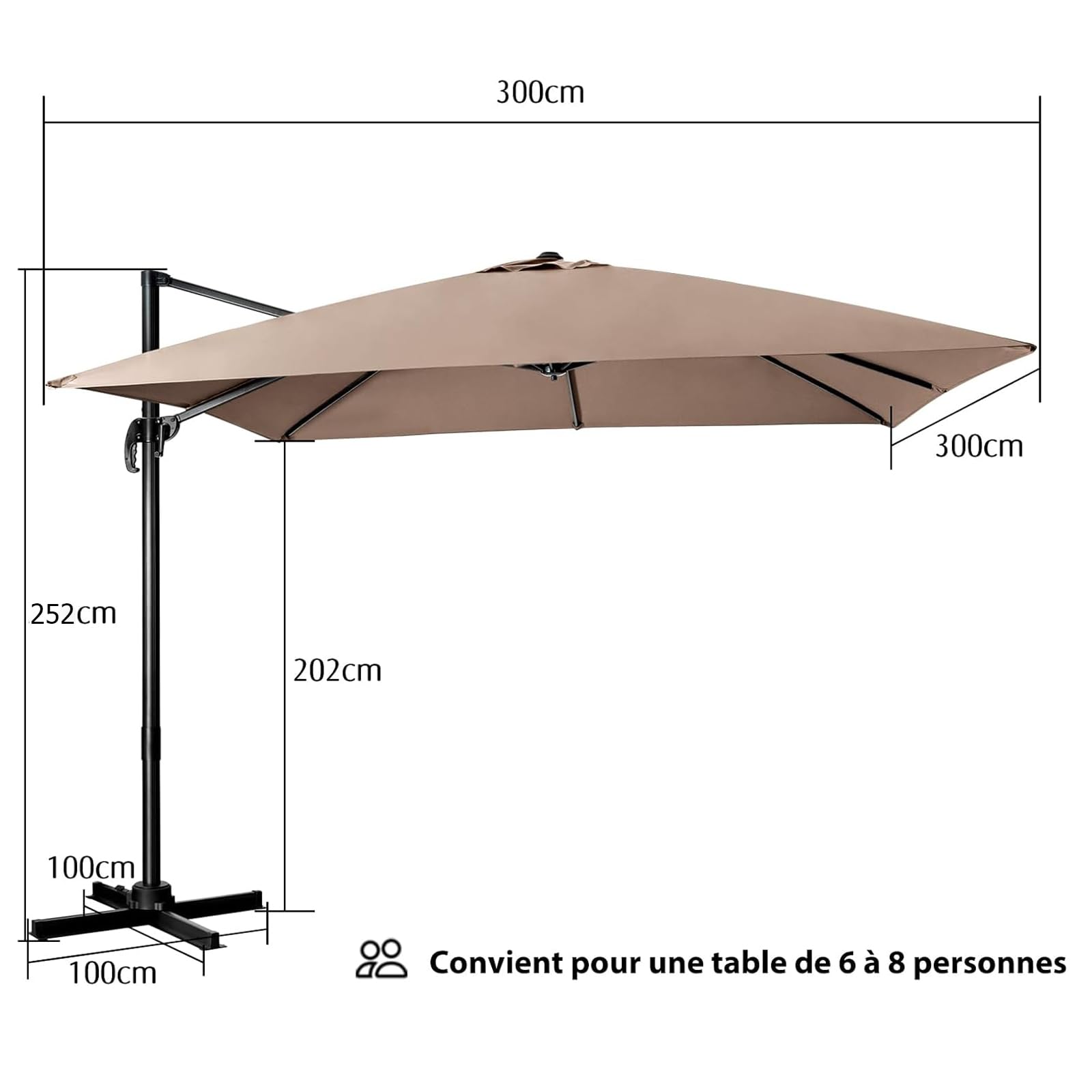 GOPLUS Parasol de Jardin Exterieur, Parasol Déporté 3x3M, avec Toile Inclinable à Double Couche, Manivelle, 8 Baleines, Rotation à 360°, Anti-UV, pour Balcon Terrasse Patio, Café