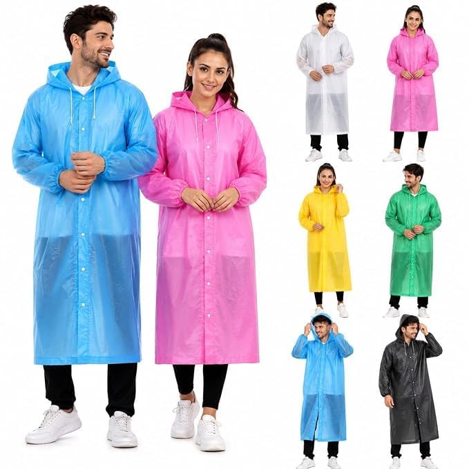 Unisex Waterproof Long Raincoat with Hood | Reusable EVA Rain Coat for Men & Women | Full Length Lightweight Rain Jacket | Button Closure | Windproof Outdoor Rain Wear-image-37