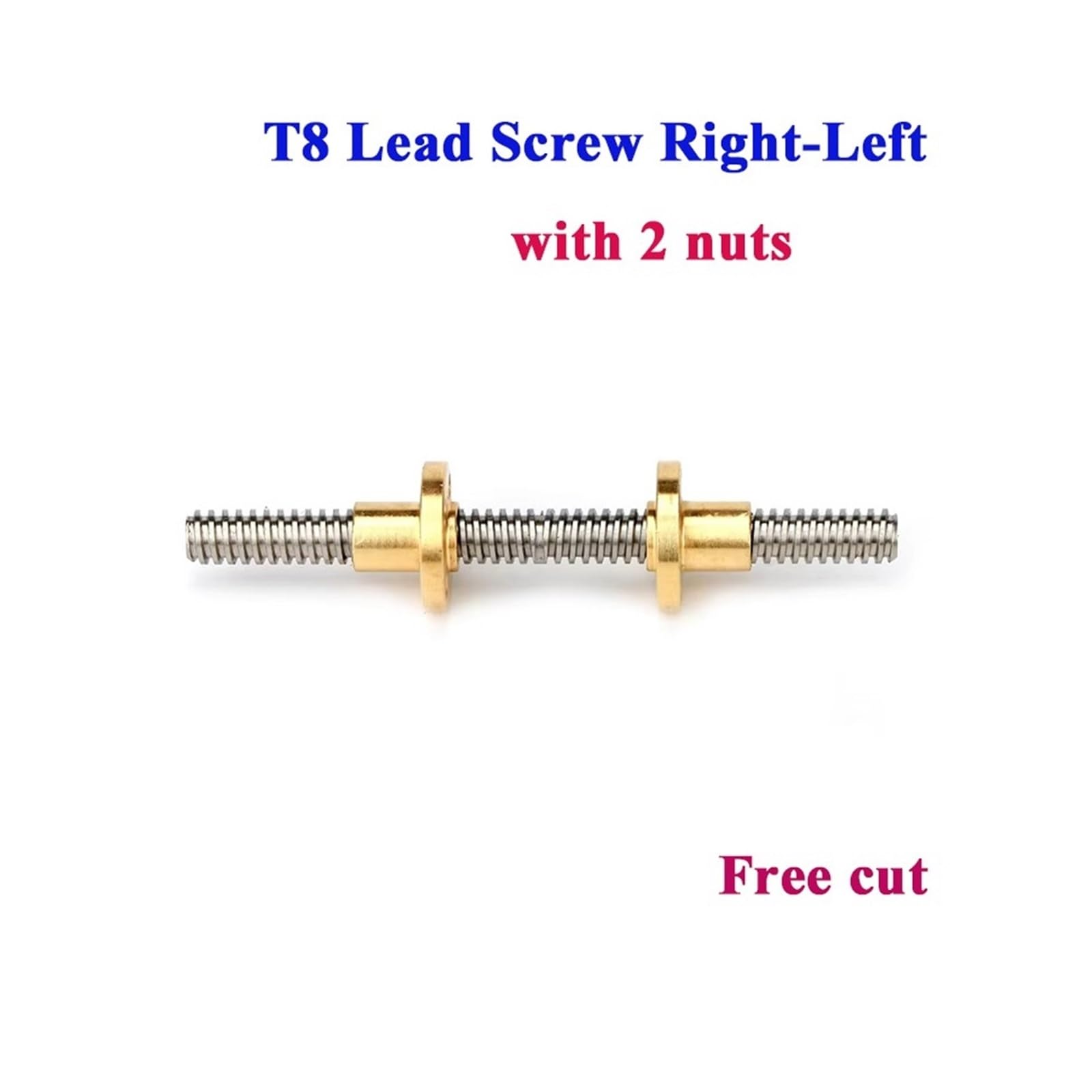 Vis mère T8, filetage droite-gauche, tige trapézoïdale de 2 mm à 8 mm avec écrou en laiton for imprimante 3D(Lead 2mm-250mm with nut)