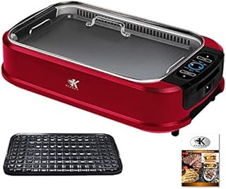 KCZAZY Electric Smokeless Grill with Glass Lid, Indoor and Outdoor Use, Grill and Griddle Plates Removable, Portable BBQ Grilling & Searing, Dishwasher Safe, Included Cookbook, Gift Box (Exclusive)