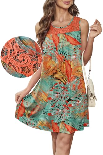 Image of BKRIVE Womens Lightweight Sleeveless Summer Dresses | Lace Yoke Neckline, Figure-Flattering for All Shapes - Ideal Beach Cover-Up & Hot-Weather Travel Essential