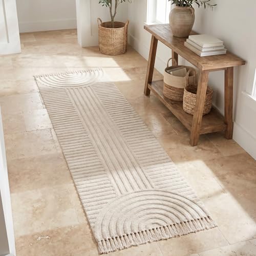 Beautiful 2x6 ft. Boho Runner Rug with Tassels for Your Hallway, Bedroom Or Living Room - Soft Cotton Carpet Fits Perfectly in Any Kitchen/Dining Space - Washable Rug Enhances Any Home Decor