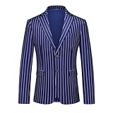 MOGU Men’s Striped Sport Coat – Slim Fit Pinstripe Blazer Suit Jacket for Men, Business Casual Dress Coat Size L Single Breasted Blue