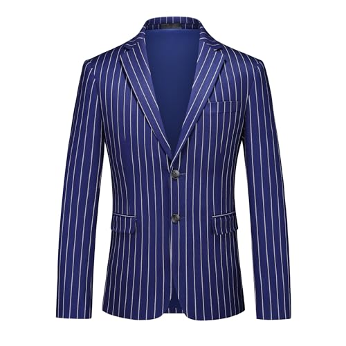 MOGU Men’s Striped Sport Coat – Slim Fit Pinstripe Blazer Suit Jacket for Men, Business Casual Dress Coat Size L Single Breasted Blue