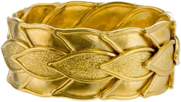 Timeless Ancient Greek & Roman Inspired Laurel Wide Wedding Band For Women 14K Yellow Gold Plated Beautiful Medieval Cigar Band 925 Sterling Silver Handmade Customized Byzantine Jewelry