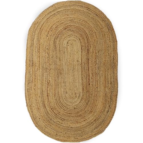 Jute Oval Rug- Indian Hand Braided Natural Jute Area Rug Home Décor Natural Fiber Ideal for High Traffic Area Eco Friendly Modern Carpet Large Size Home Decor (Natural 3’ x 5’)
