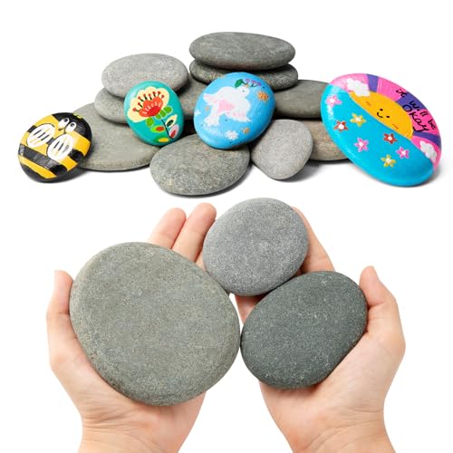 Simetufy 15pcs Rocks for Painting, 5pcs of Each 2-3in, 3-4in, 4-5in, Flat & Smooth River Rocks for Arts & DIY, Kindness Painting Stones for Kids, Garden Deco