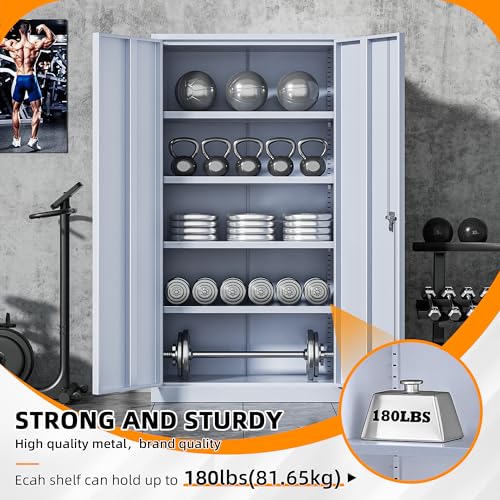 Image of INTERGREAT Metal Storage Cabinet with Doors, 72 inch Locking Steel Storage Cabinet with Shelves, Tall Metal Cabinet Lockable Steel Cabinets for Home Office, Garage,(Cement)