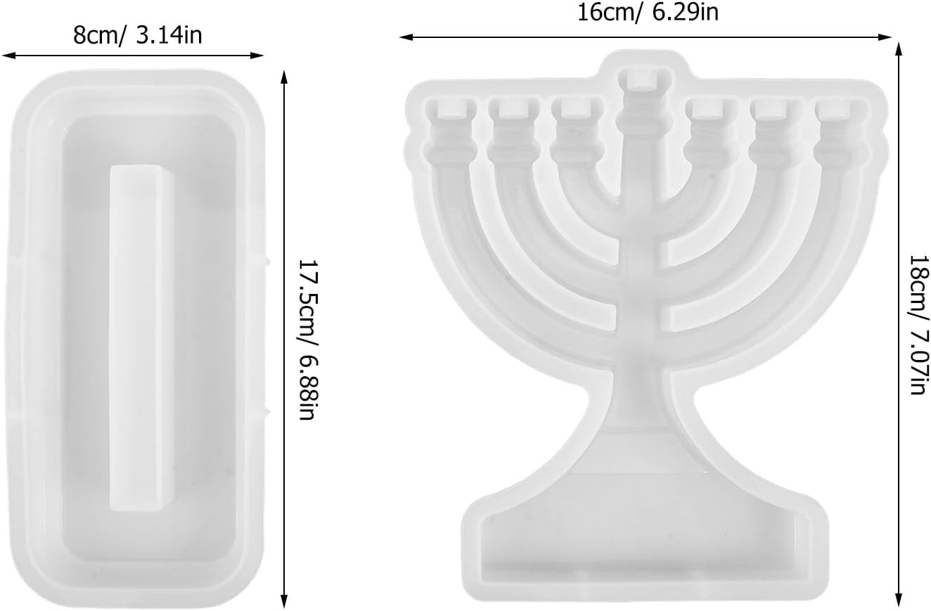 INOOMP Hanukkah Menorah Silicone Mold 7-Branch Resin Candle Holder Casting Mold for DIY Aromatherapy Wax Candle Making Holiday Decoration