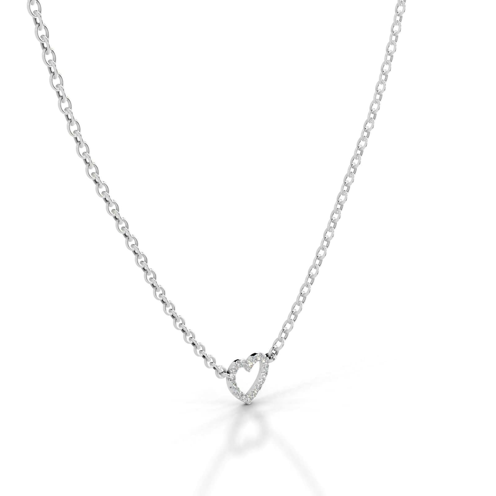 Collares de oro blanco para mujer, collar de corazón hueco con moissanita