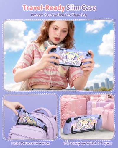 Image of FASTSNAIL Switch 2 Protective Case with Ergonomic Grip for Joycon 2(Purple)