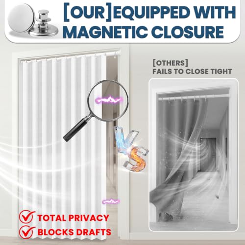 Image of AJAZZ Blackout Magnetic Door Curtain with Curtain Rods Adjustable 28-52 inch Long Accordion Door Closet Door Curtain Invisible Applicable Bedroom Room Living Room Doorway (1 Pack, 52 W x 78 L, White)
