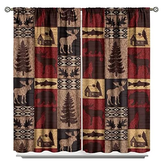 STTYE Bears Blackout Curtains Bedroom Bear Rustic Cabin Moose Red Black Buffalo Check Plaid Farmhouse Camping Wild Animal Art Thermal Insulated Noise Reducing Light Blocking Rod Pocket Window Drapes