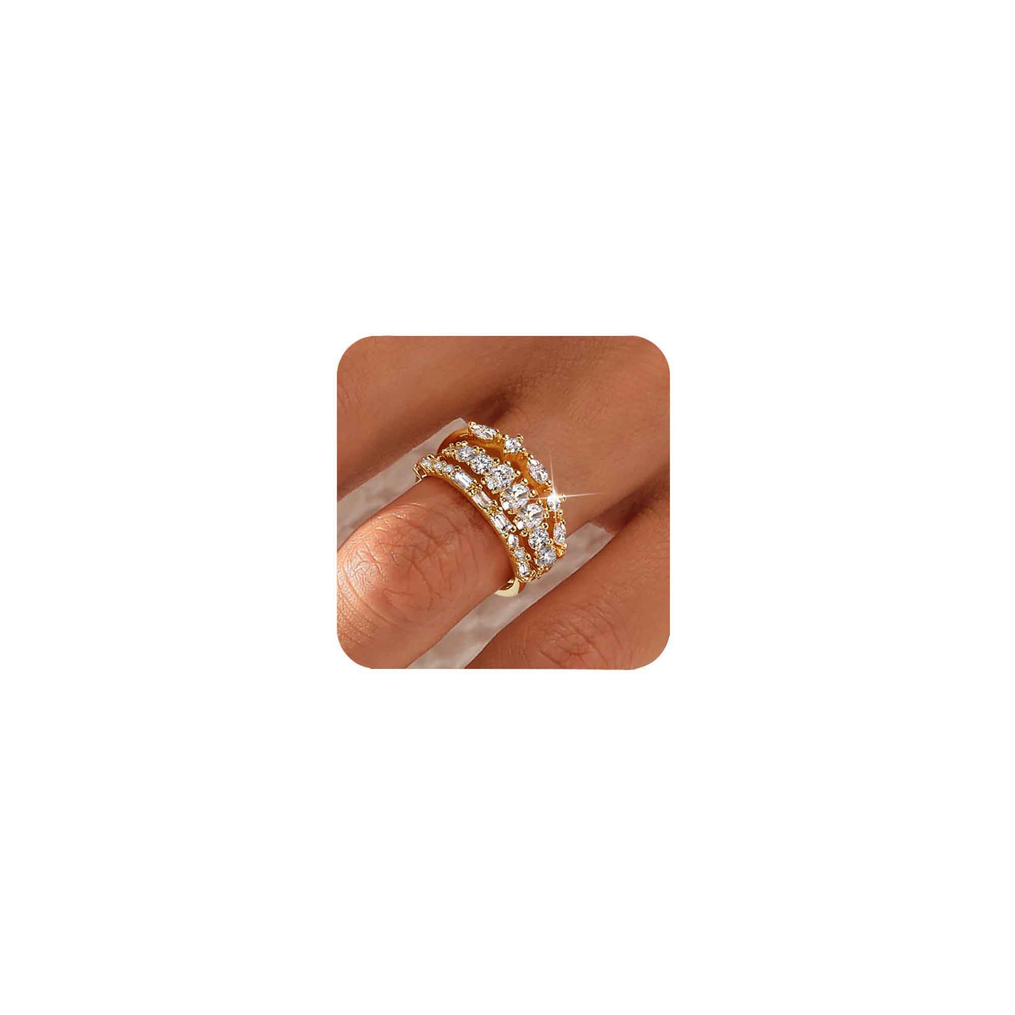 CIOMY Stackable Gold Rings for Women Non Tarnish Dainty 14K Gold Plated 3PCS Knuckle Rings Set Cubic Zirconia Thumb Rings Trendy Statement Promise