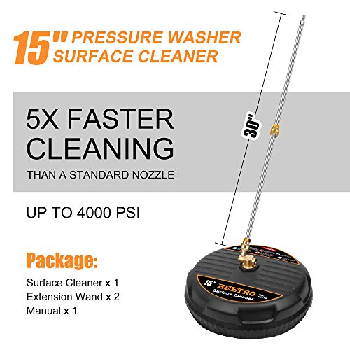 BEETRO 15" Pressure Washer Surface Cleaner, Surface Cleaner with 2 Pack Pressure Washer Extension Wands, Maximum Pressure 4000 PSI
