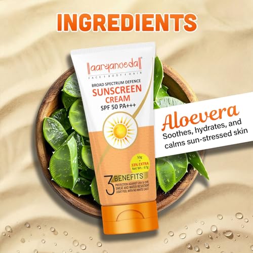 Image of SPF 50 PA+++ Sunscreen Cream for Men & Women | Matte Finish | No White Cast | Water Resistant | Broad Spectrum UVA UVB Protection 201gm Pack Of 3
