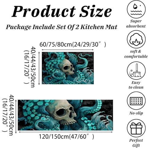 Tapis de cuisine antidérapant lavable protège sol turquoise vagues - 5