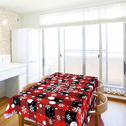 Christmas Tablecloth Snowflake Buffalo Check Checkered Tablecloth Black And Red Plaid Tablecloth For Holiday Christmas Decoration Party Supplies, 72 X 58 Inches #TOP3