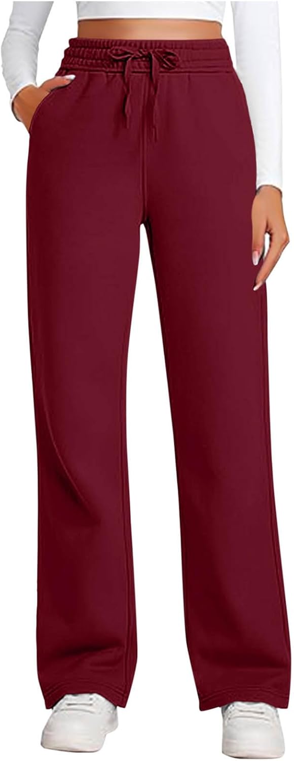 Womens Wide Leg Pants 2026 High Waisted Palazzo Trousers Drawstring Elastic Waist Casual Loose Fit Pocket Slacks