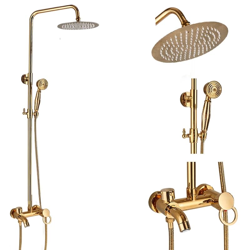 Douche à effet pluie en or et bec de baignoire pour une salle de bain relaxante