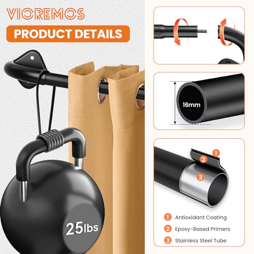 Image of 2 Pack Curtain Rod Wrap Around Adjustable Room Darkening Blackout Curtain Rod 28-42 inch Easy Install Black Curtain Rods for Windows Bedroom Outdoor