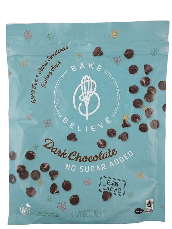 Believe Dark Chocolate Baking Chips, No Sugar Added, 2 Pounds, Allergen Free