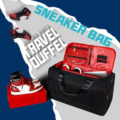 Sneaker Duffel Travel Bag, Waterproof Sneaker Duffle Bags Shoe Bags for Travel, Basketball Sports Gym bag with 3 Adjustable Dividers, & Shoulder Strap3