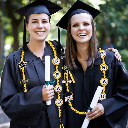 Image of Graduation Leis Class of 2026 Decorations, Handmade Double Braided Graduation Ribbon Leis with Glitter Pins for Him Her High School College Congrats Party Supplies (Black & Gold)