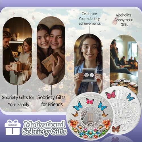 colorful sunflower 2 year sobriety coin butterfly two year sobriety chip courage to change aa chips and medallion silver aa coin recovery anniversary token sobriety gifts for men women