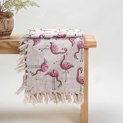 Image of Handmade 100% Cotton Hand Block Print Floral Flamingo Sofa Throw Blanket for Couch & Car, 50x70 Inches or 127cm x 178cm (Multi-Color 010)