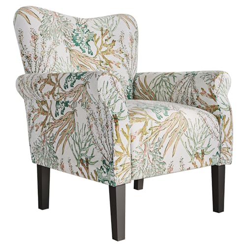 BELLEZE Modern Accent Chair for Living Room, High Back Linen Armchair with Wooden Legs, Upholstered Wingback Side Chair Padded Armrest Single Sofa for