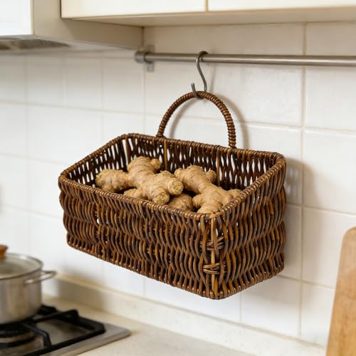 Cesta de mimbre COLLBATH con diseño ventilado marrón para guardar cebolla 7