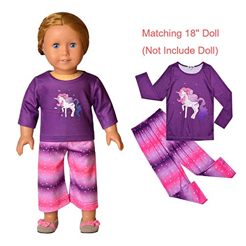Jxstar Matching Girls&Dolls Pajamas Unicorn Pj Set Kids Cotton Fall Sleepwear…3