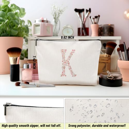 Initial Makeup Bag Floral K Personalized Cosmetic Bag Monogrammed Gifts for Women Girls Bride Bridesmaid Monogram Zipper Pouch for Teacher Appreciation Mothers Day Birthday Wedding Bridal Shower Gifts3