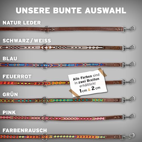 ALTEZAR Hundeleine Leder Breit Tribal Handgemacht in Mexiko für große Hunde Blau